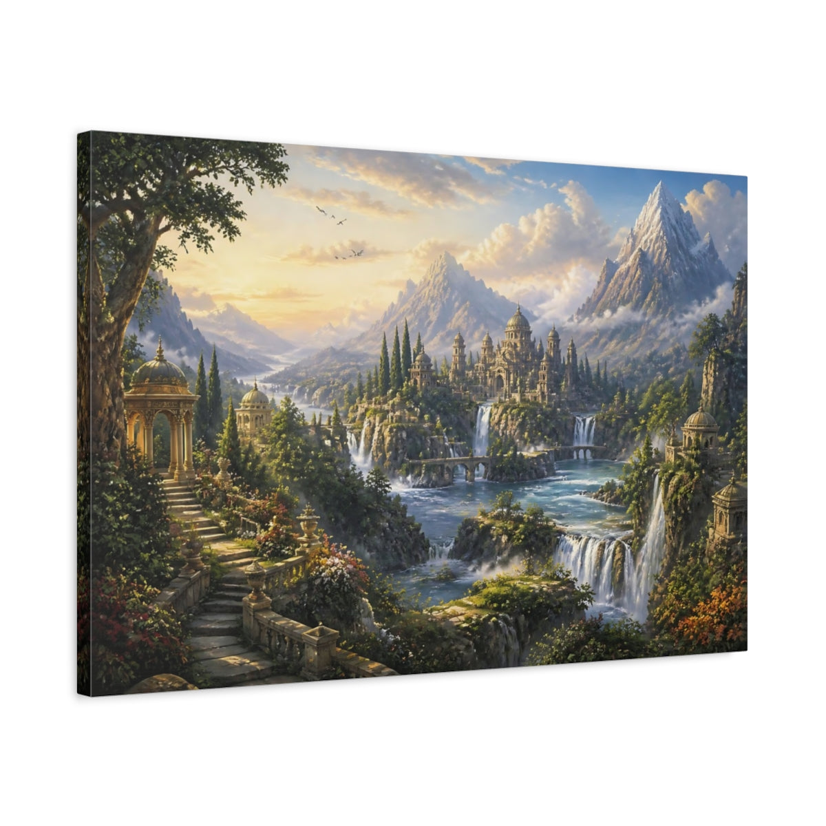 Side Mockup 2. Enchanted Waterfall Palace shown as canvas print