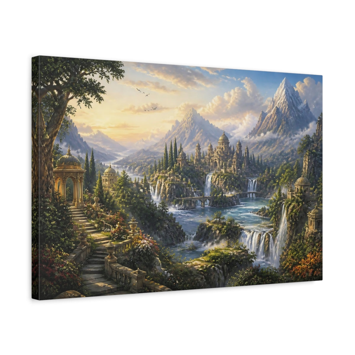Side Mockup 3. Enchanted Waterfall Palace shown as canvas print