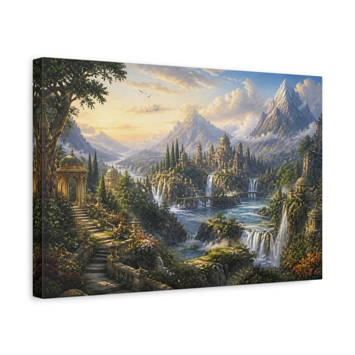 Side Mockup 4. Enchanted Waterfall Palace shown as canvas print