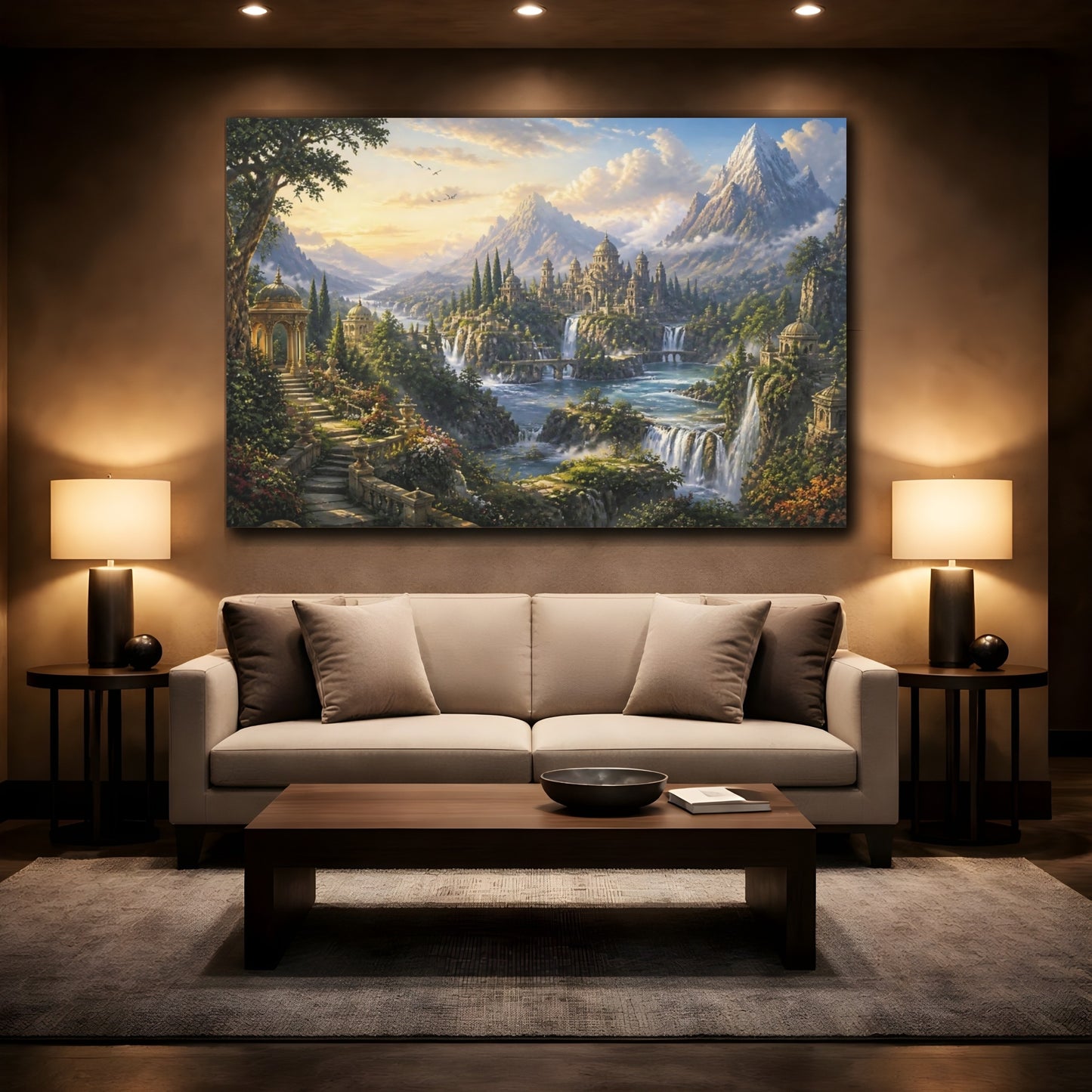 Mockup 2. Enchanted Waterfall Palace shown as canvas print