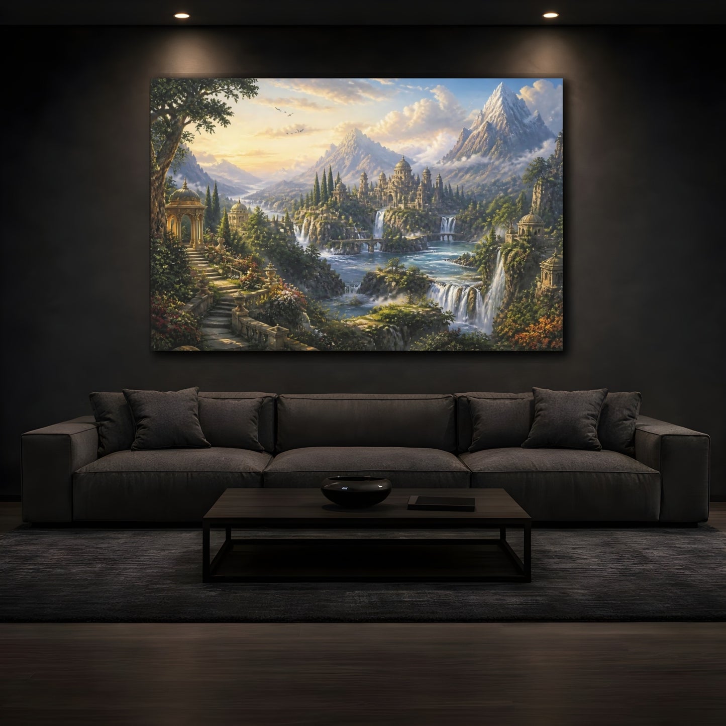 Mockup 3. Enchanted Waterfall Palace shown as canvas print