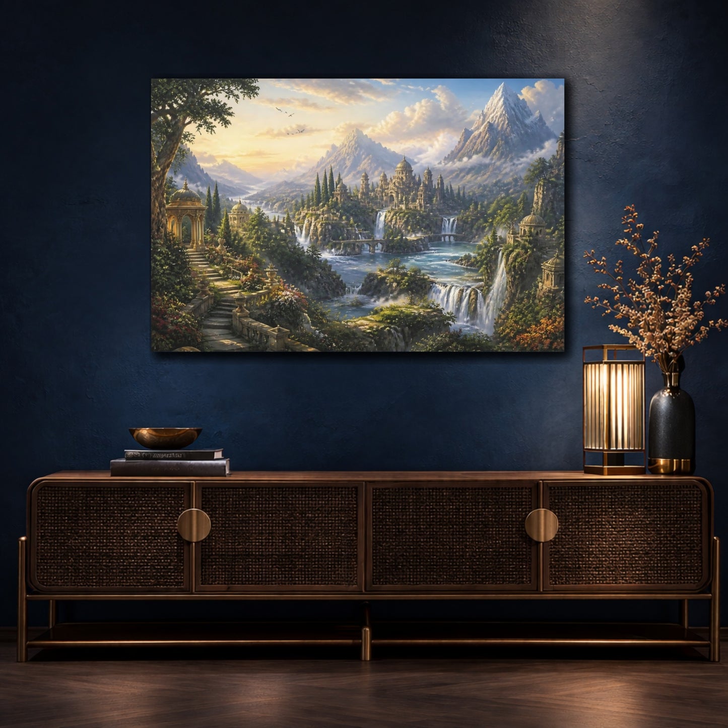 Mockup 4. Enchanted Waterfall Palace shown as canvas print