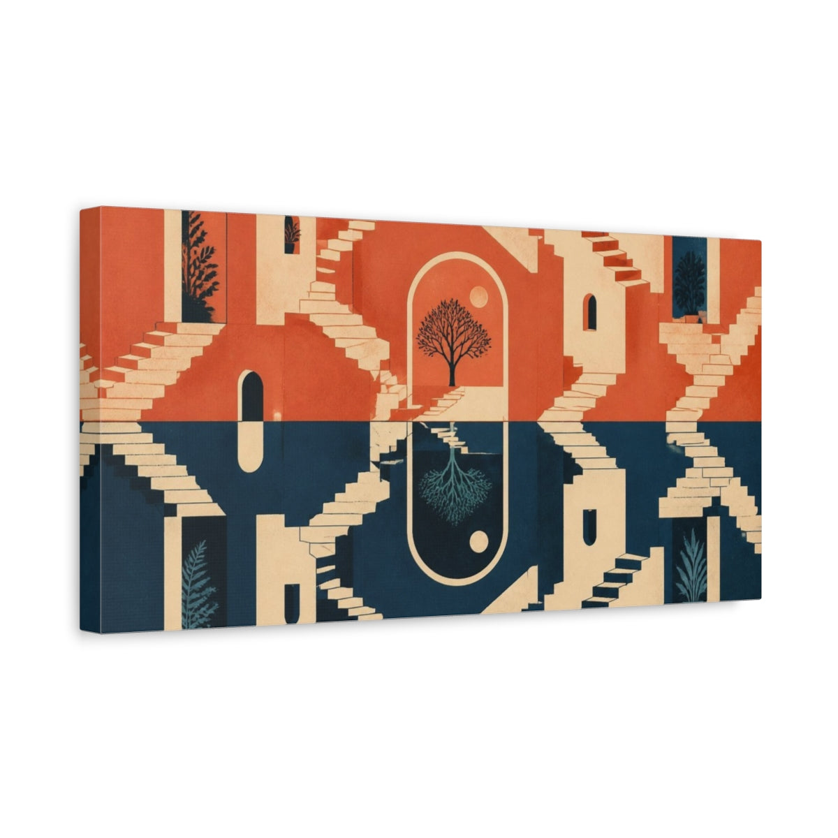 Side Mockup 3. Endless Courtyard Staircase shown as canvas print