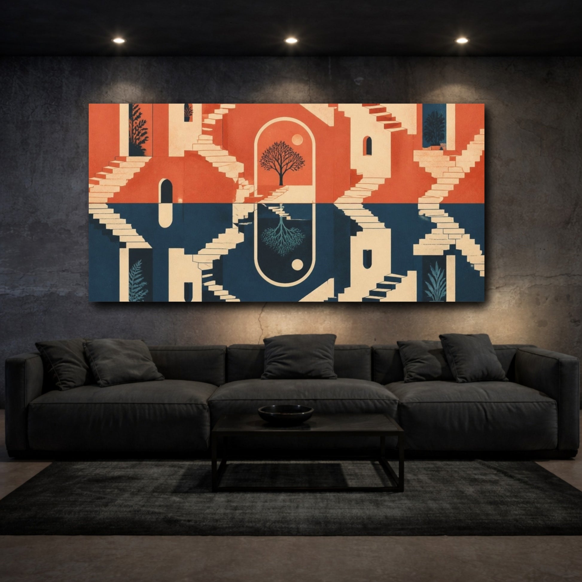 Mockup 3. Endless Courtyard Staircase shown as canvas print
