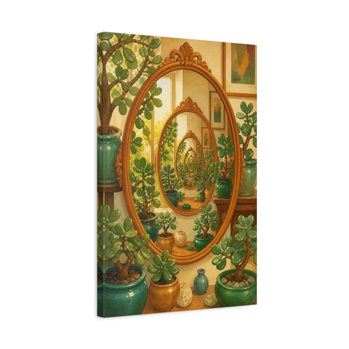 Side Mockup 3. Endless Jade Reflection shown as canvas print