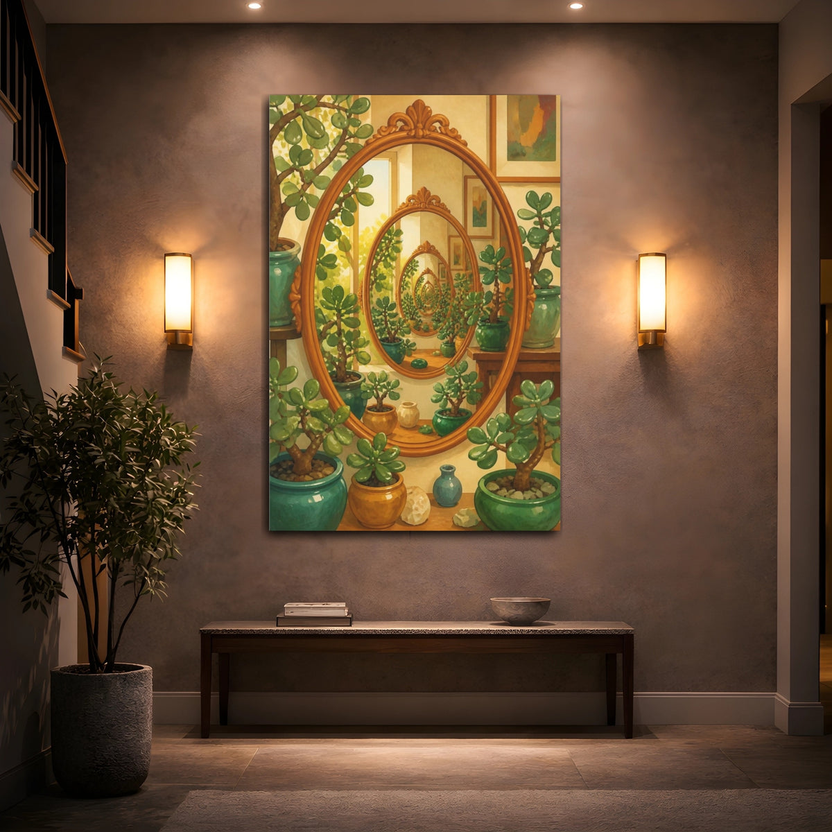 Mockup 2. Endless Jade Reflection shown as canvas print