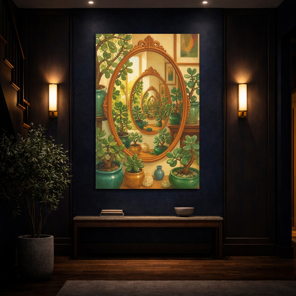 Mockup 4. Endless Jade Reflection shown as canvas print