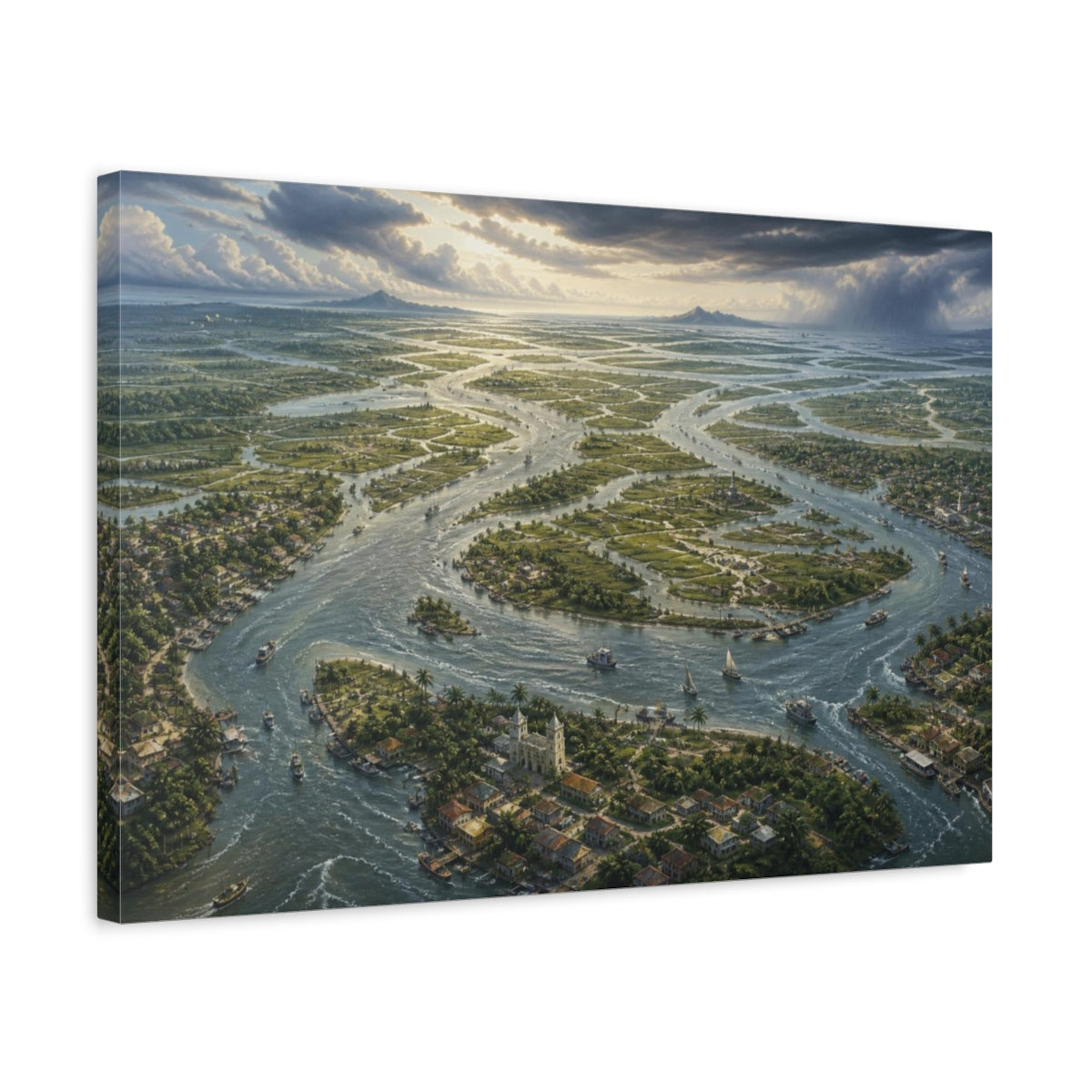 Side Mockup 3. Endless River Delta shown as canvas print