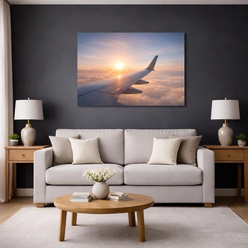 Ethereal Airplane Wing View Nature - Canvas Wall Art Print - YesArtYes