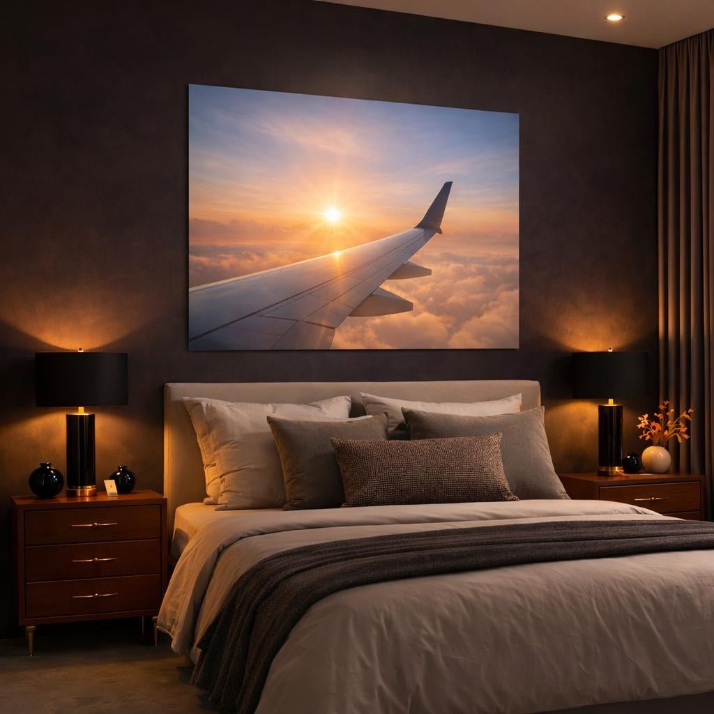 Ethereal Airplane Wing View Nature - Canvas Wall Art Print - YesArtYes