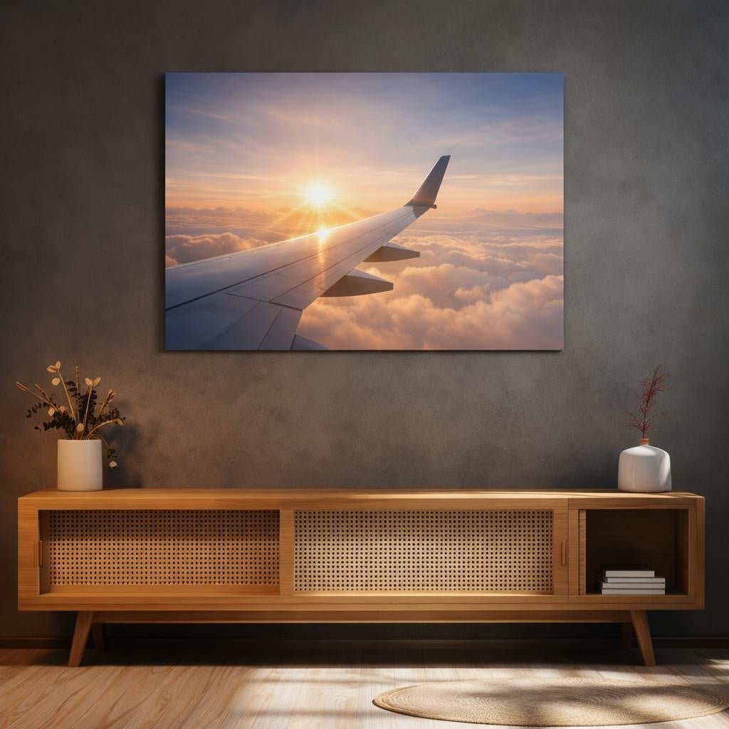 Ethereal Airplane Wing View Nature - Canvas Wall Art Print - YesArtYes