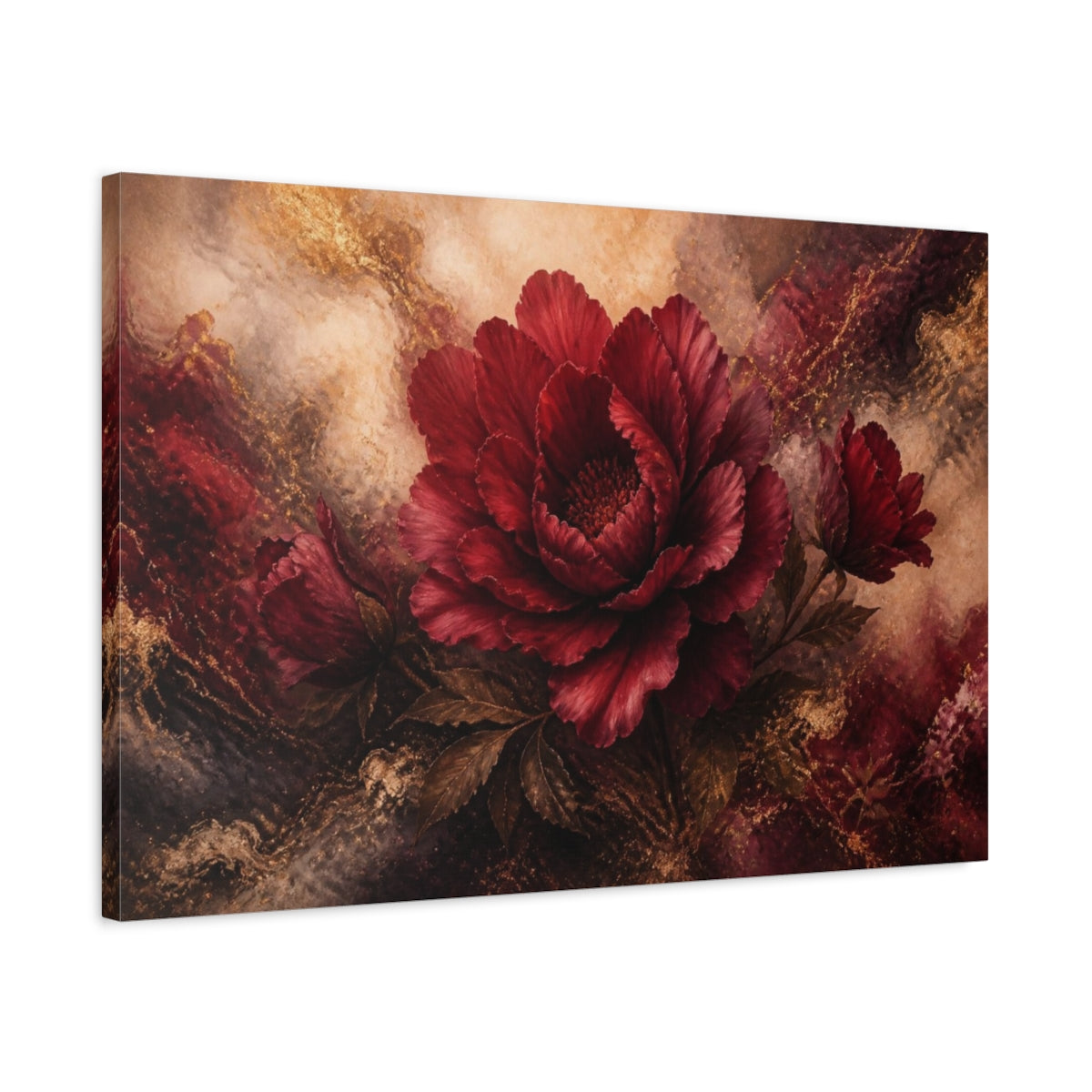 Side Mockup 2. Ethereal Burgundy Bloom shown as canvas print
