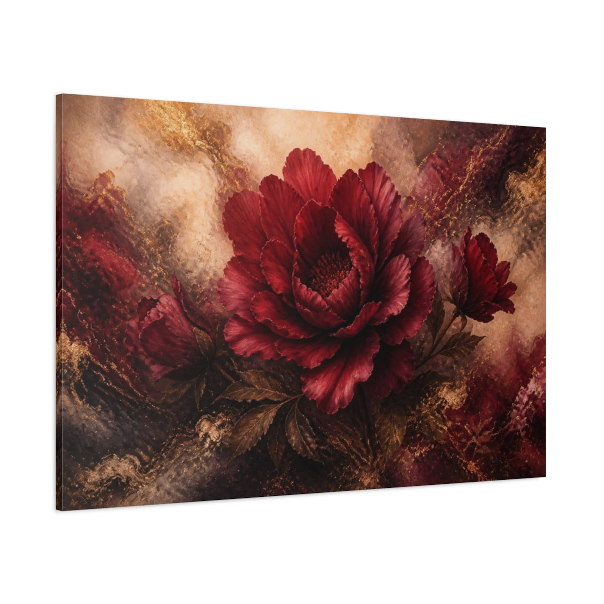 Side Mockup 1. Ethereal Burgundy Bloom shown as canvas print