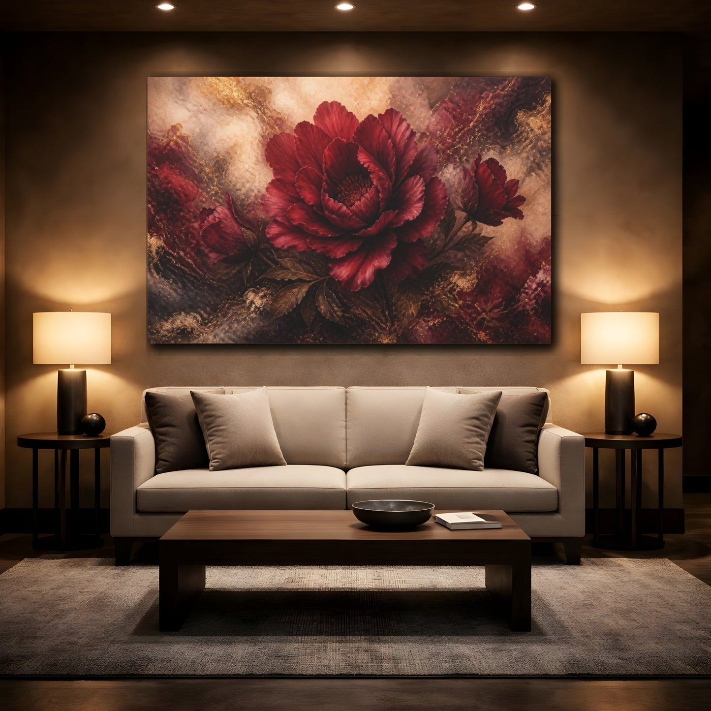 Mockup 2. Ethereal Burgundy Bloom shown as canvas print
