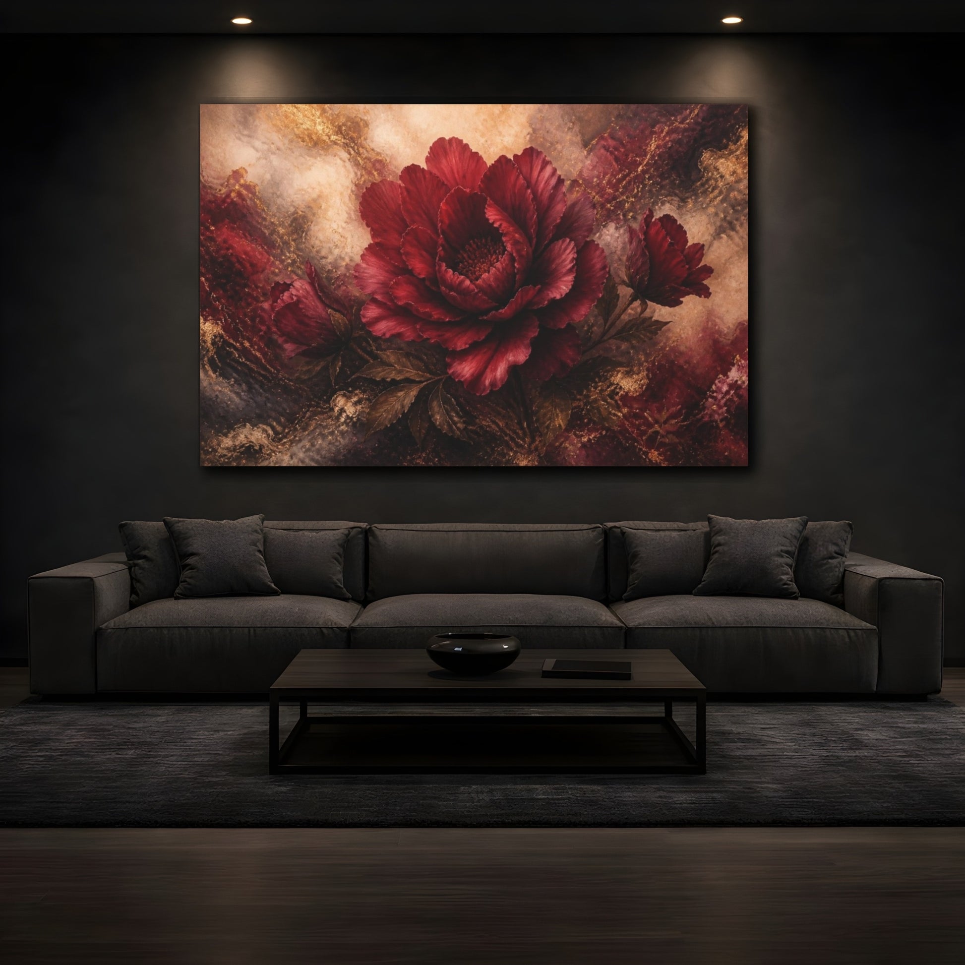 Mockup 3. Ethereal Burgundy Bloom shown as canvas print