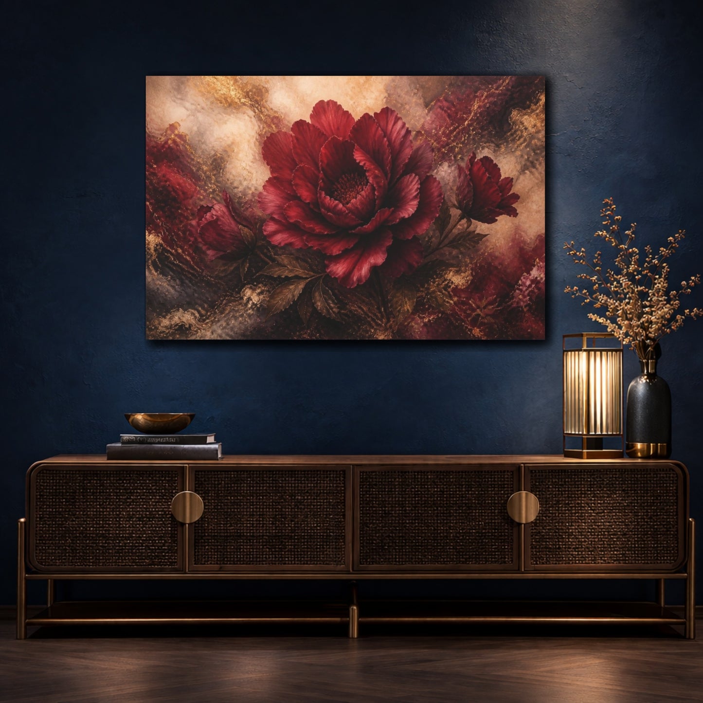 Mockup 4. Ethereal Burgundy Bloom shown as canvas print