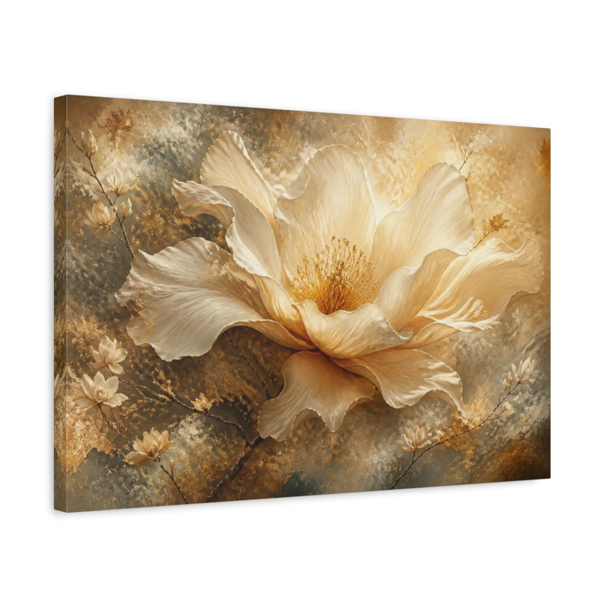 Side Mockup 3. Ethereal Cream Bloom shown as canvas print
