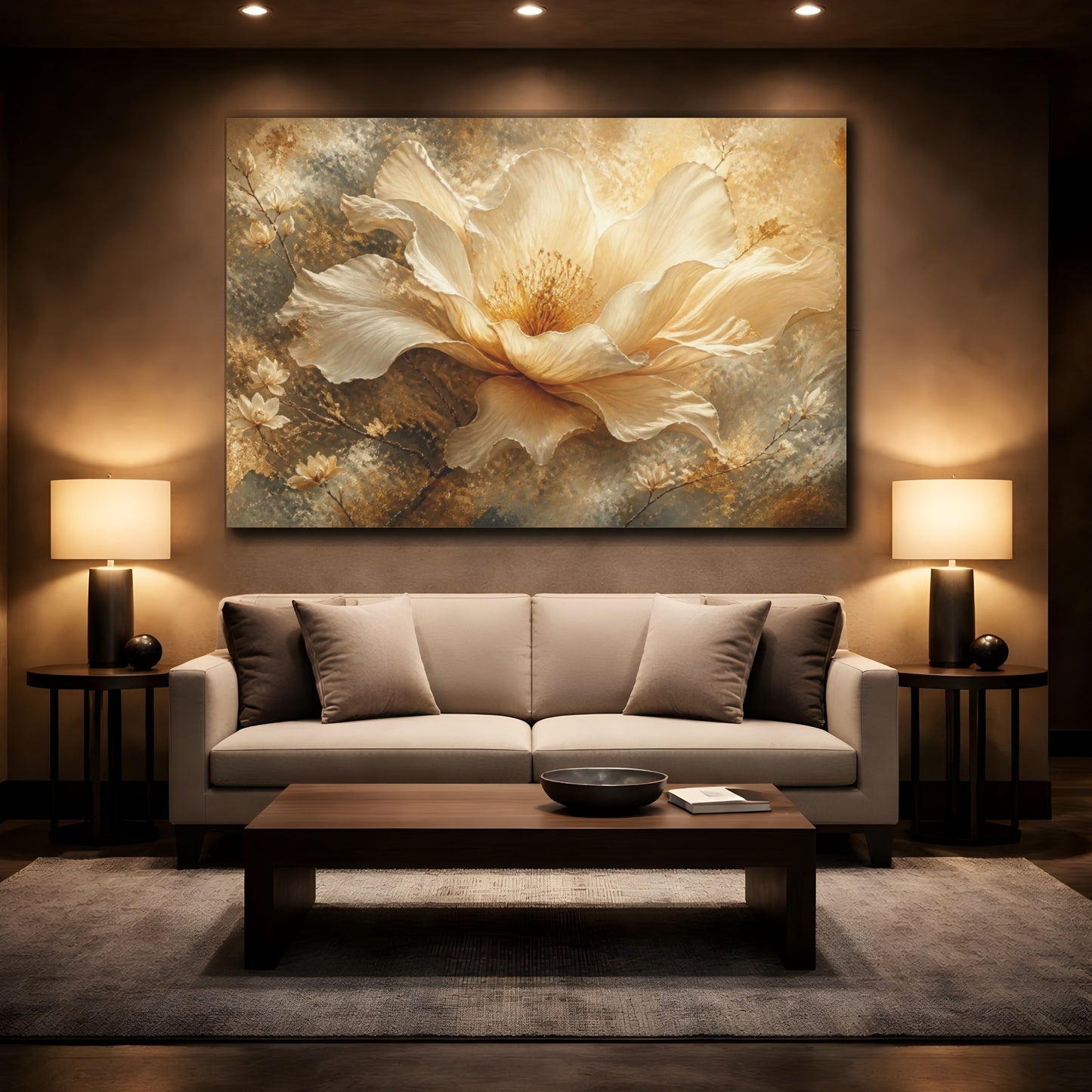 Mockup 2. Ethereal Cream Bloom shown as canvas print