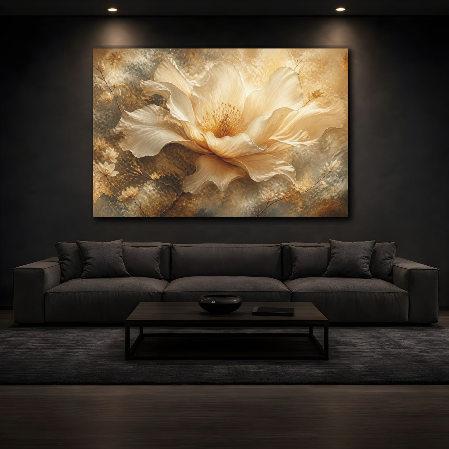 Mockup 3. Ethereal Cream Bloom shown as canvas print