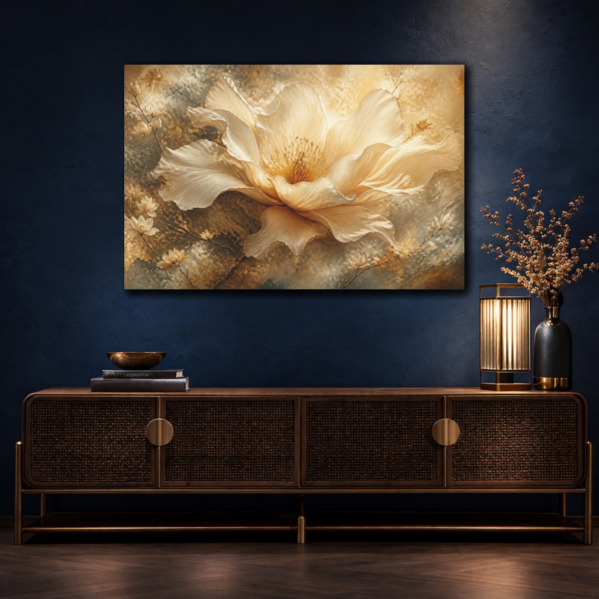 Mockup 4. Ethereal Cream Bloom shown as canvas print