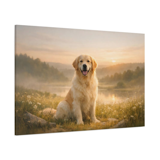 Ethereal Golden Retriever shown as stretched canvas wall art