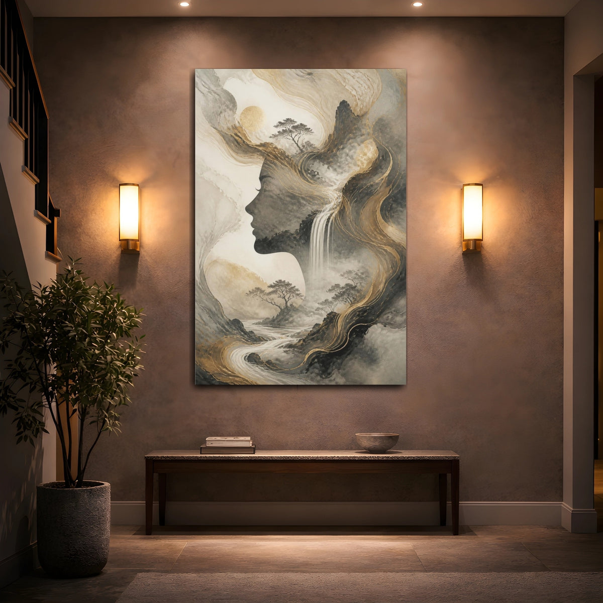 Mockup 2. Ethereal Landscape Silhouette shown as canvas print