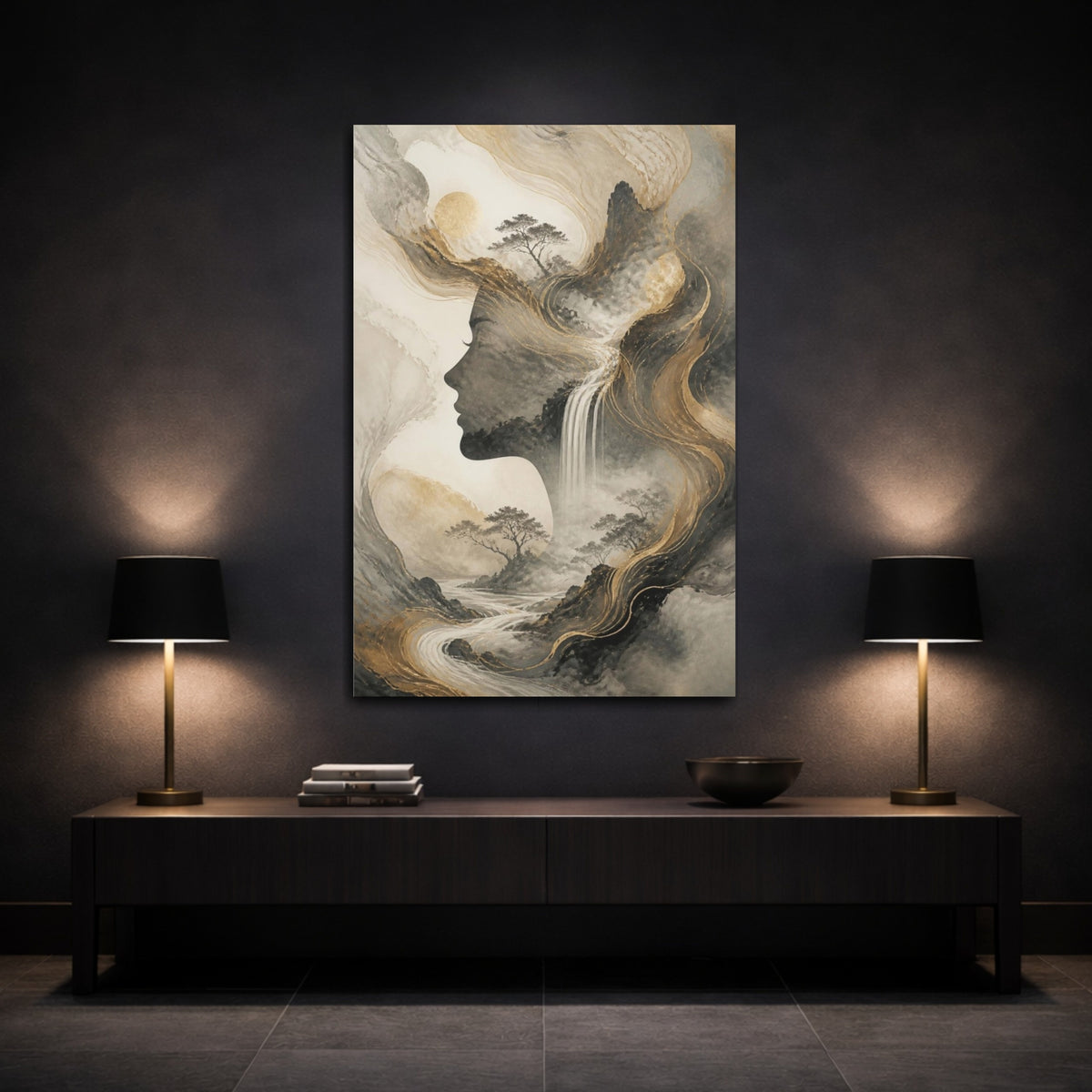 Mockup 3. Ethereal Landscape Silhouette shown as canvas print