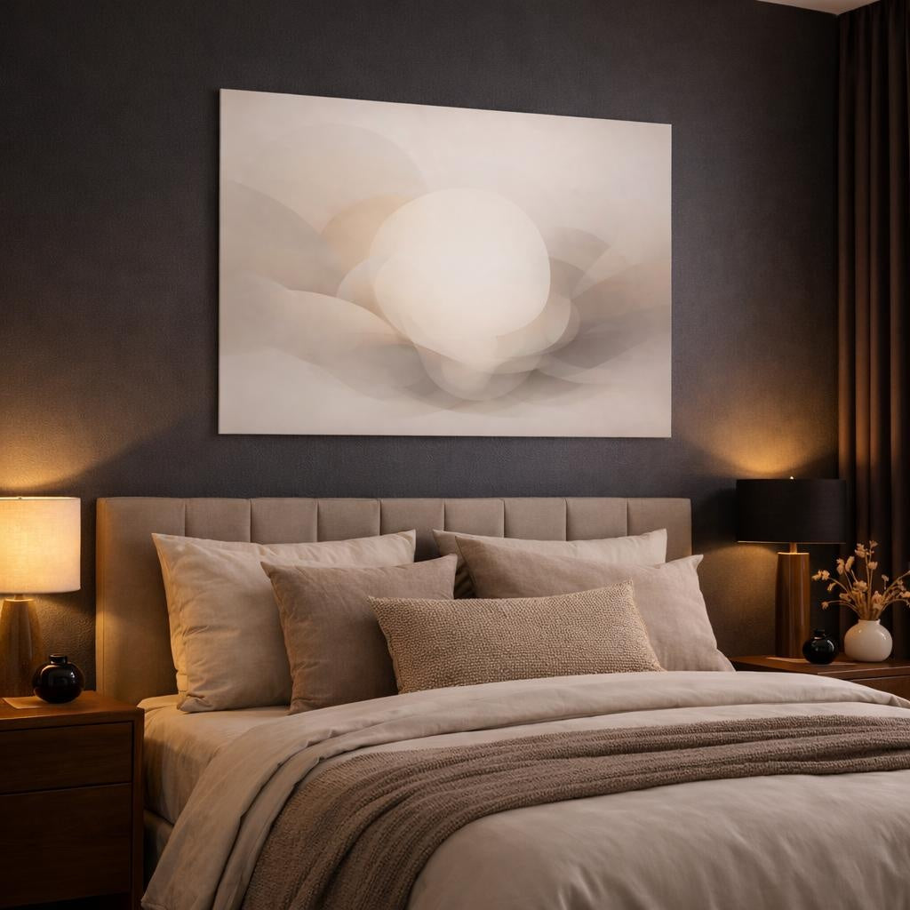 Ethereal Neutral Shapes shown as canvas wall art in a luxury bedroom