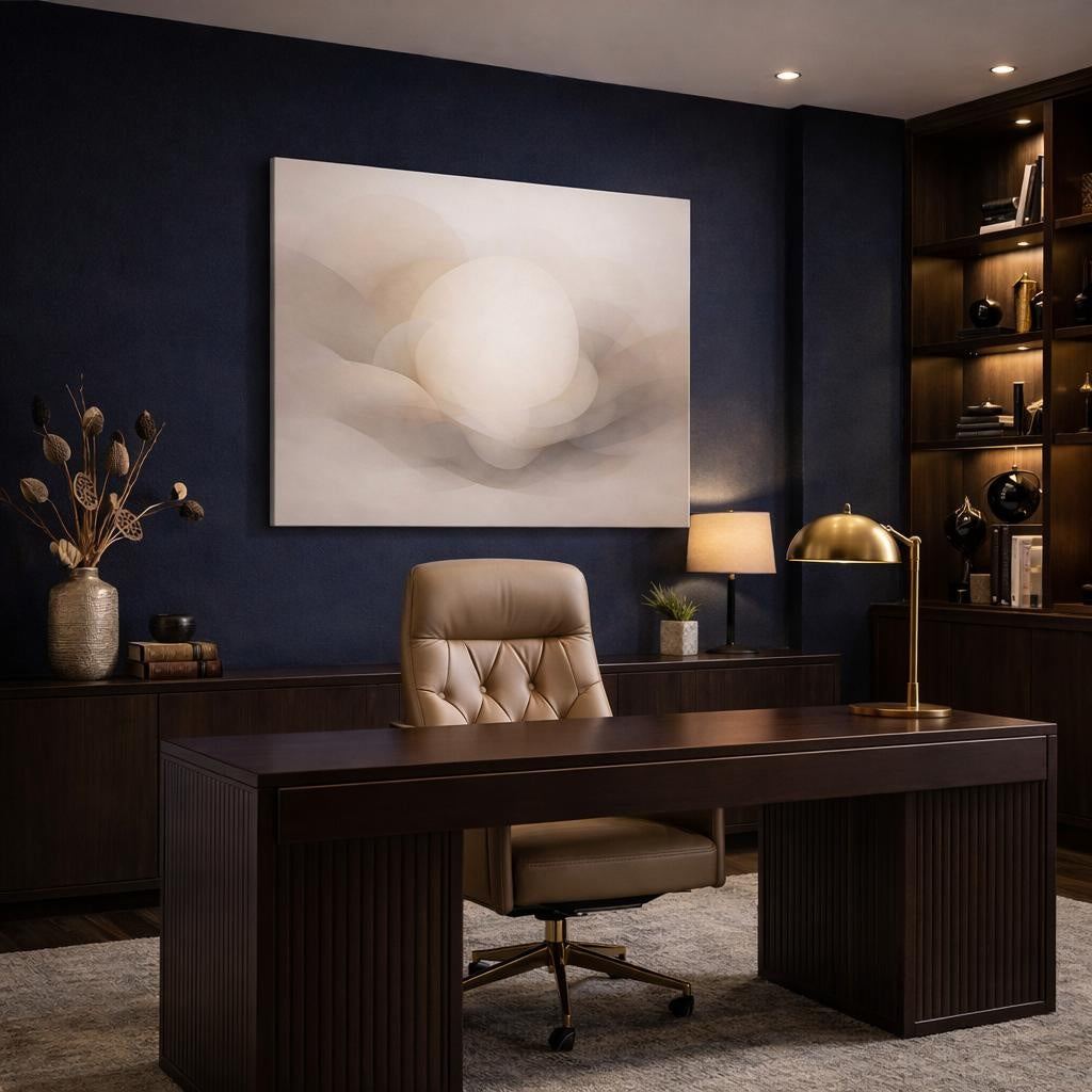 Ethereal Neutral Shapes shown as canvas wall art in a refined dining room