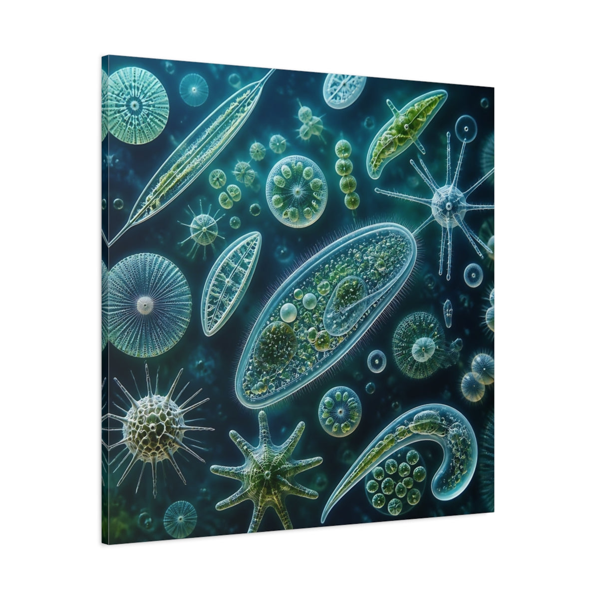 Side Mockup 1. Ethereal Plankton Study shown as canvas print