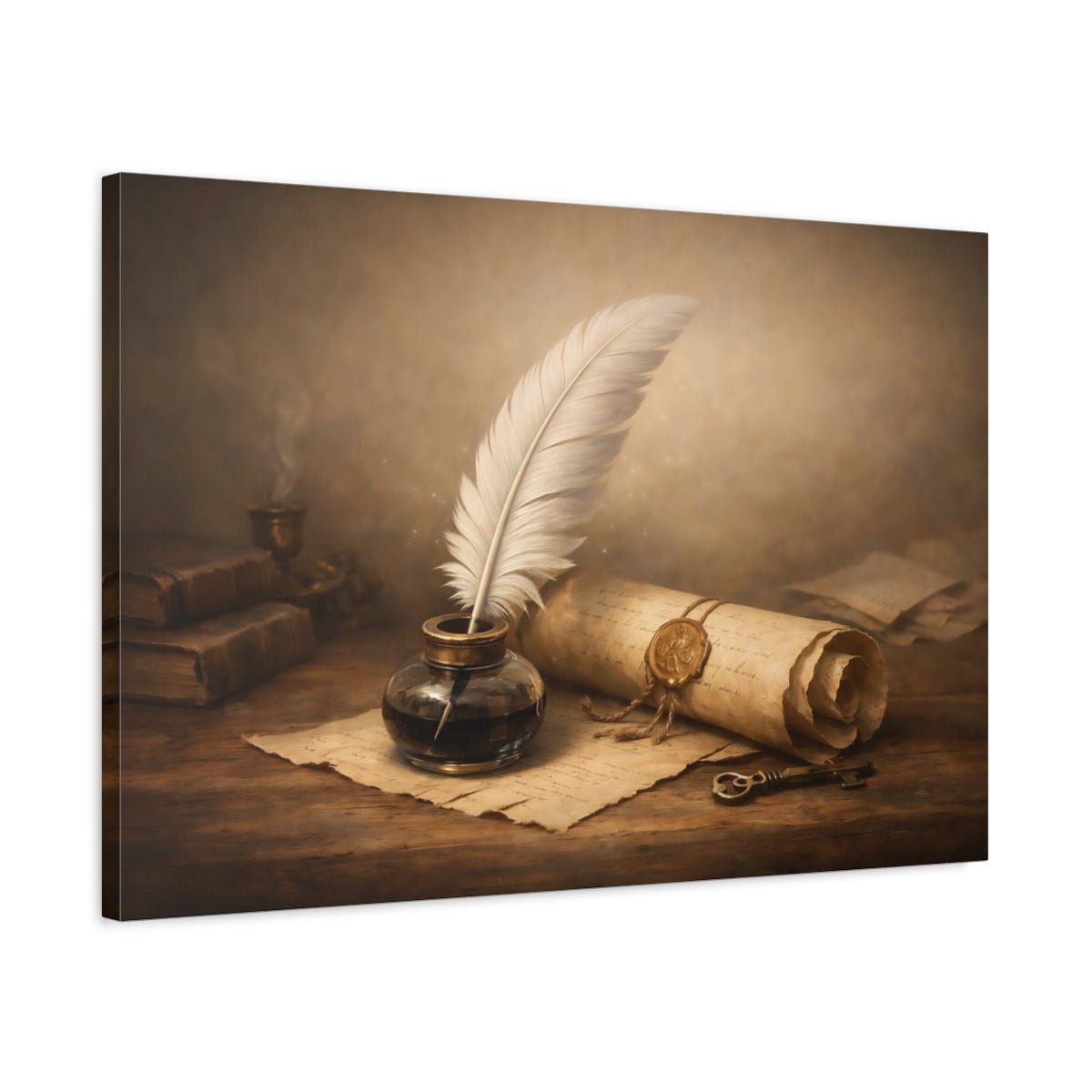Ethereal Quill And Scroll Ink Vintage - Canvas Wall Art Print - YesArtYes