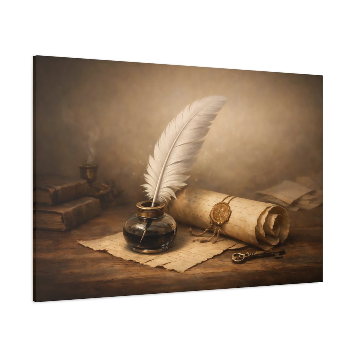 Ethereal Quill And Scroll Ink Vintage - Canvas Wall Art Print - YesArtYes