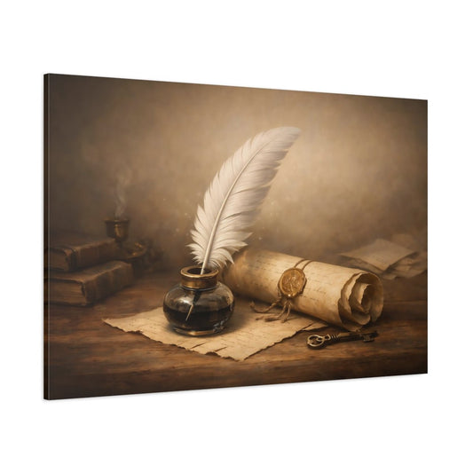 Ethereal Quill And Scroll Ink Vintage - Canvas Wall Art Print - YesArtYes