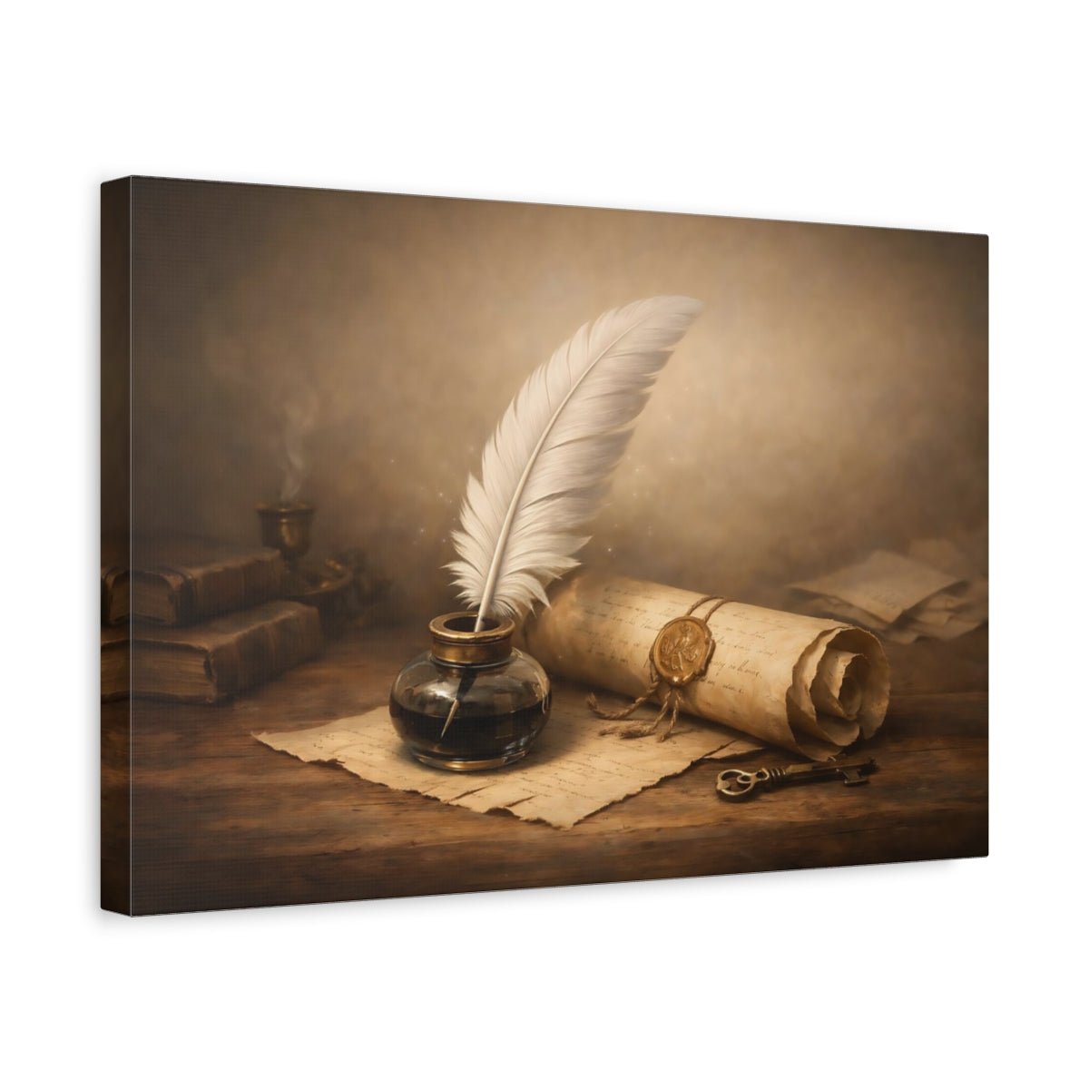 Ethereal Quill And Scroll Ink Vintage - Canvas Wall Art Print - YesArtYes