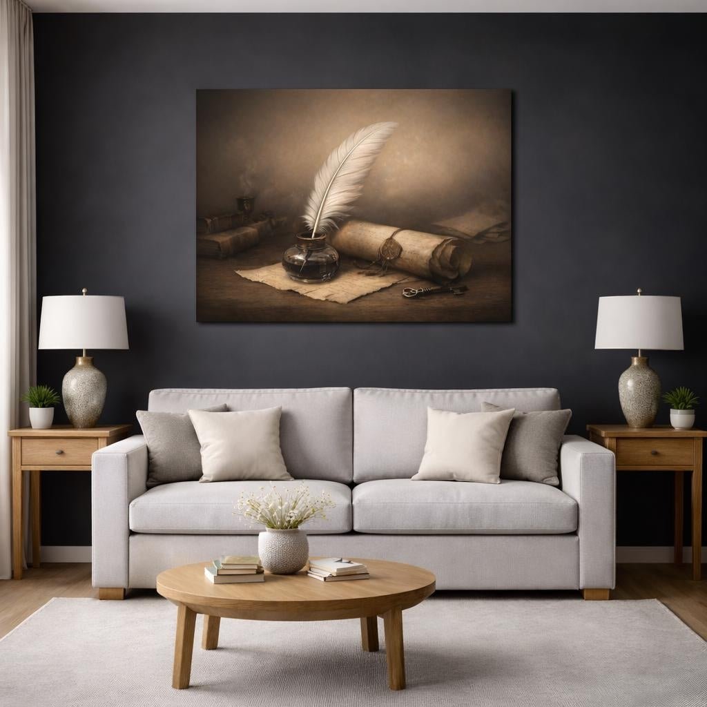 Ethereal Quill And Scroll Ink Vintage - Canvas Wall Art Print - YesArtYes