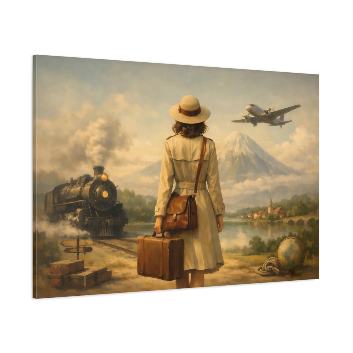 Ethereal Vintage Travel shown as stretched canvas wall art