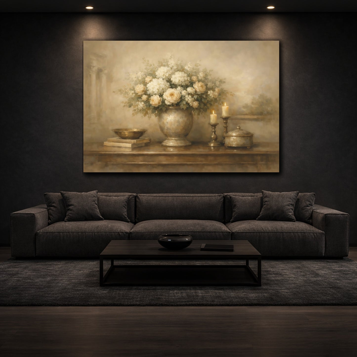 Mockup 2. Ethereal Warm Greige Interior Composition shown as stretched canvas wall art