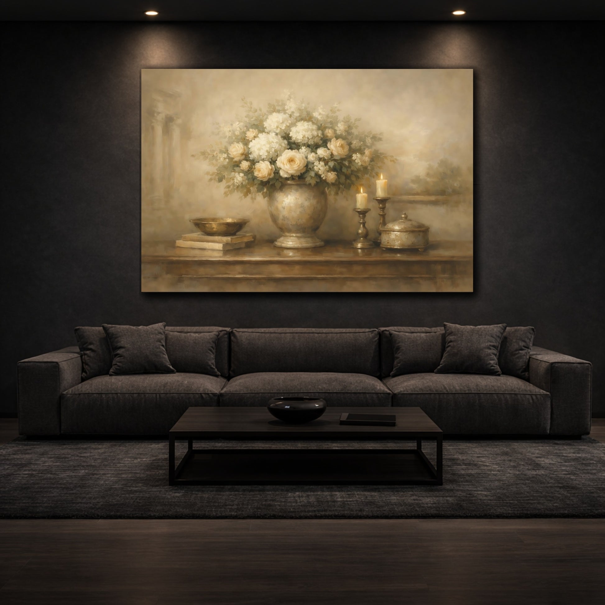 Mockup 2. Ethereal Warm Greige Interior Composition shown as stretched canvas wall art