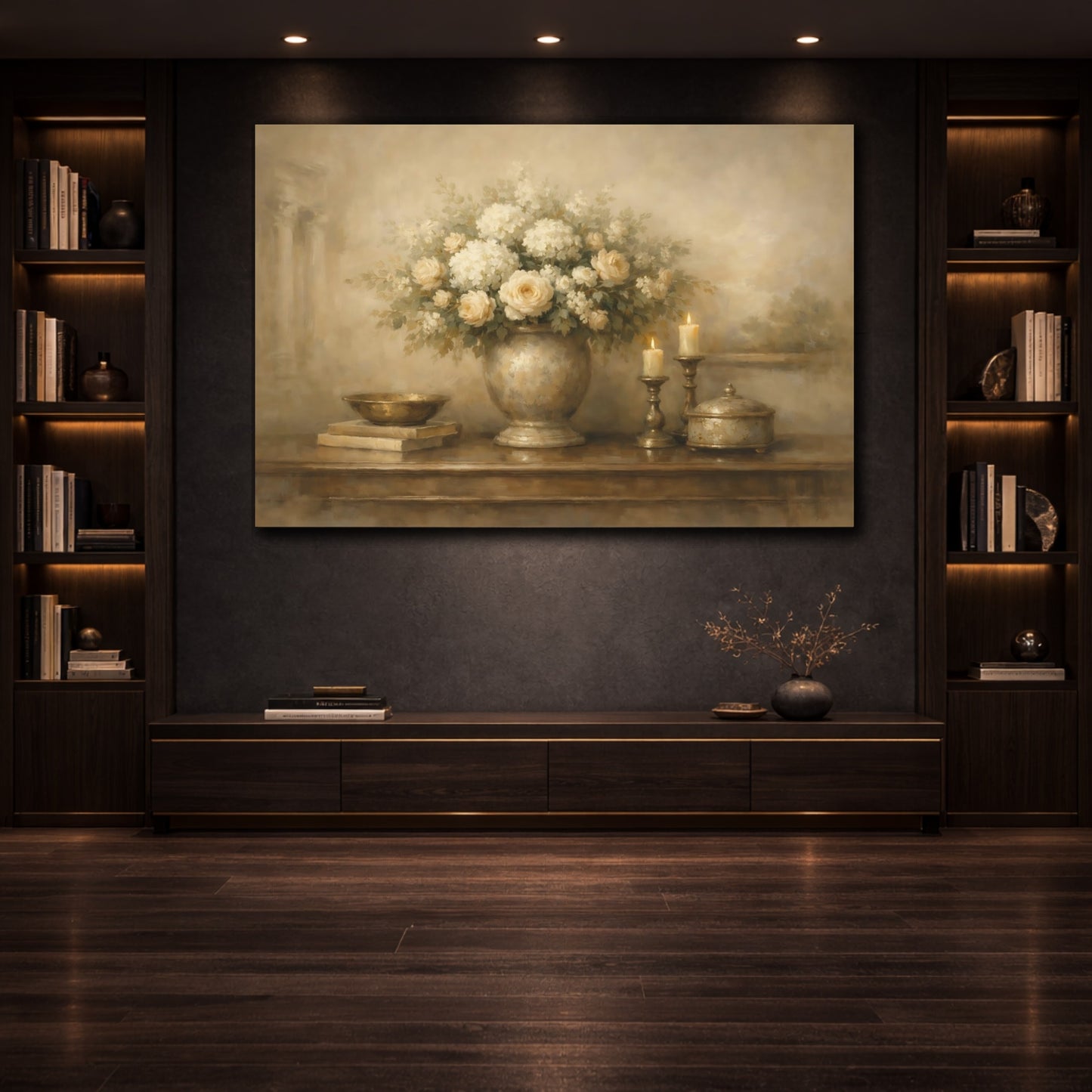 Mockup 3. Ethereal Warm Greige Interior Composition shown as stretched canvas wall art