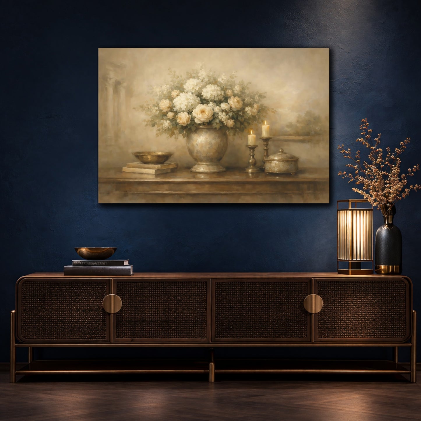 Mockup 4. Ethereal Warm Greige Interior Composition shown as stretched canvas wall art