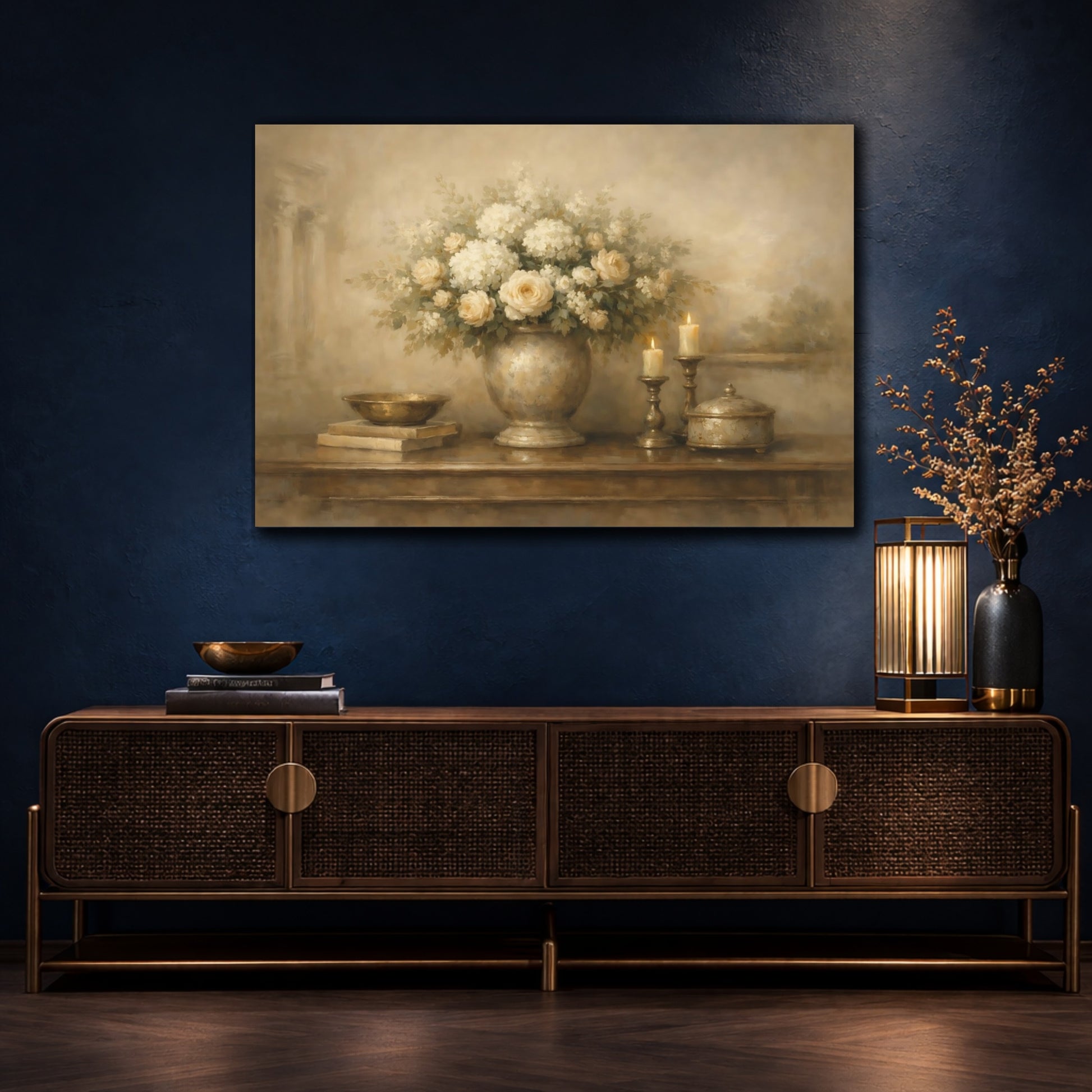 Mockup 4. Ethereal Warm Greige Interior Composition shown as stretched canvas wall art