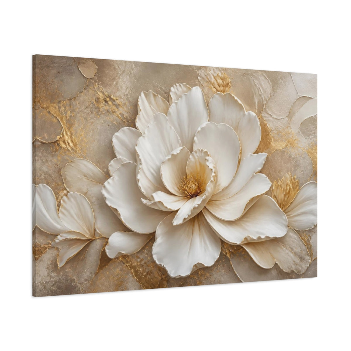 Side Mockup 1. Ethereal White Bloom shown as canvas print