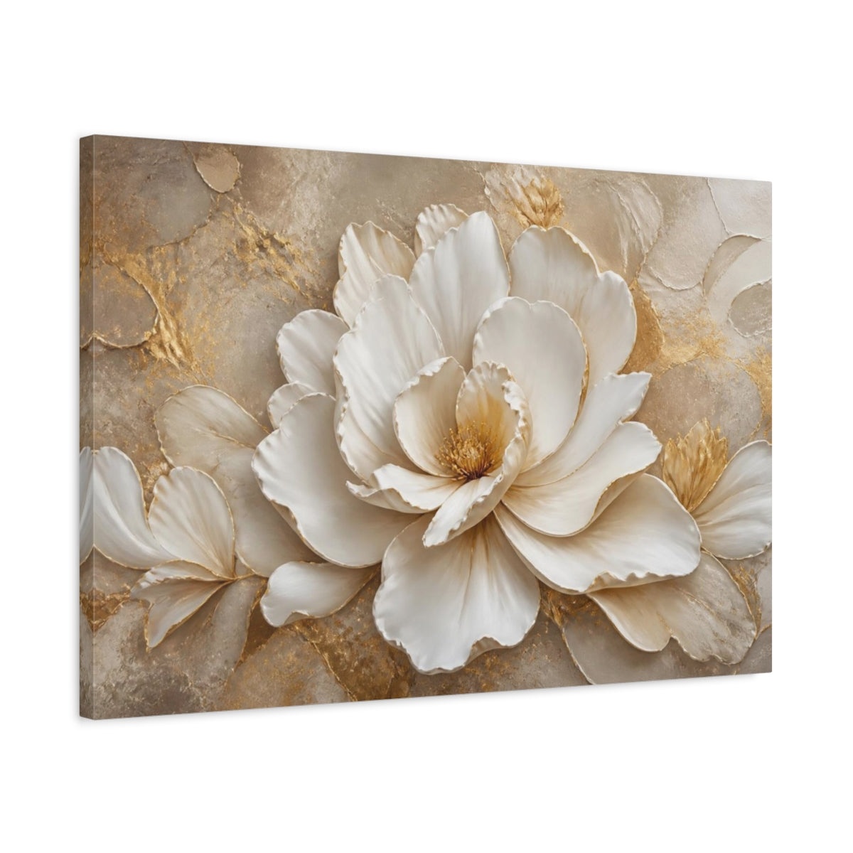 Side Mockup 2. Ethereal White Bloom shown as canvas print