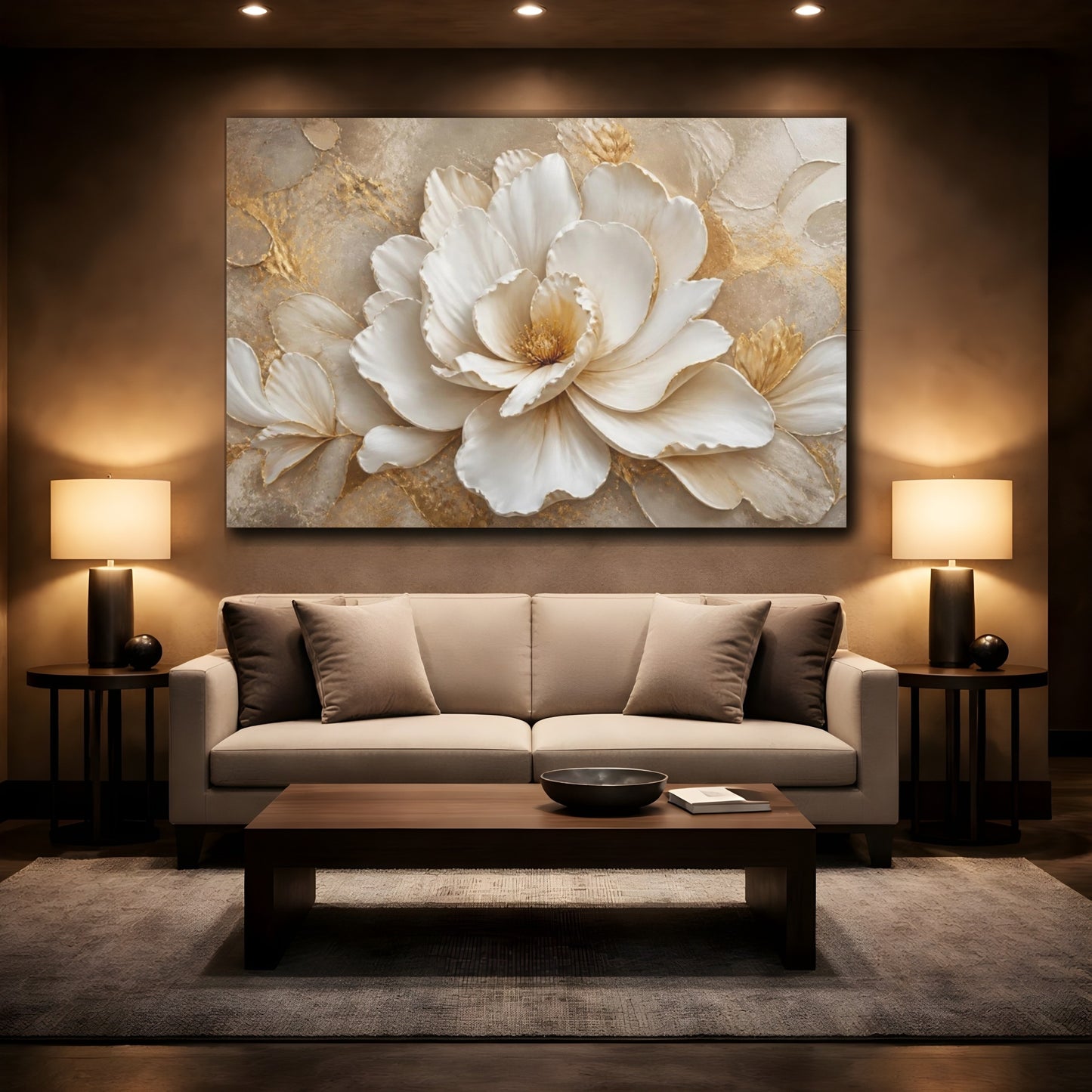 Mockup 2. Ethereal White Bloom shown as canvas print