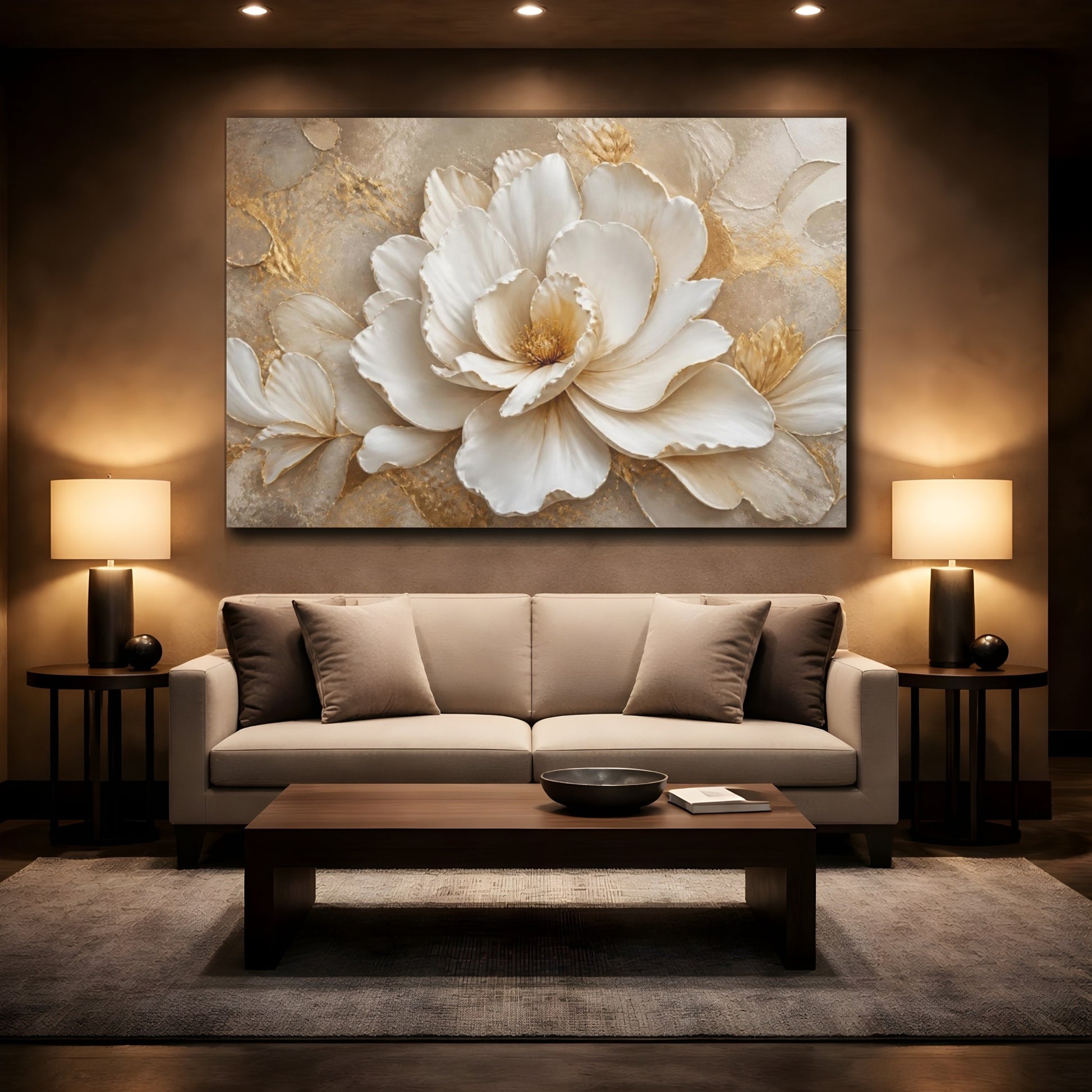 Mockup 2. Ethereal White Bloom shown as canvas print