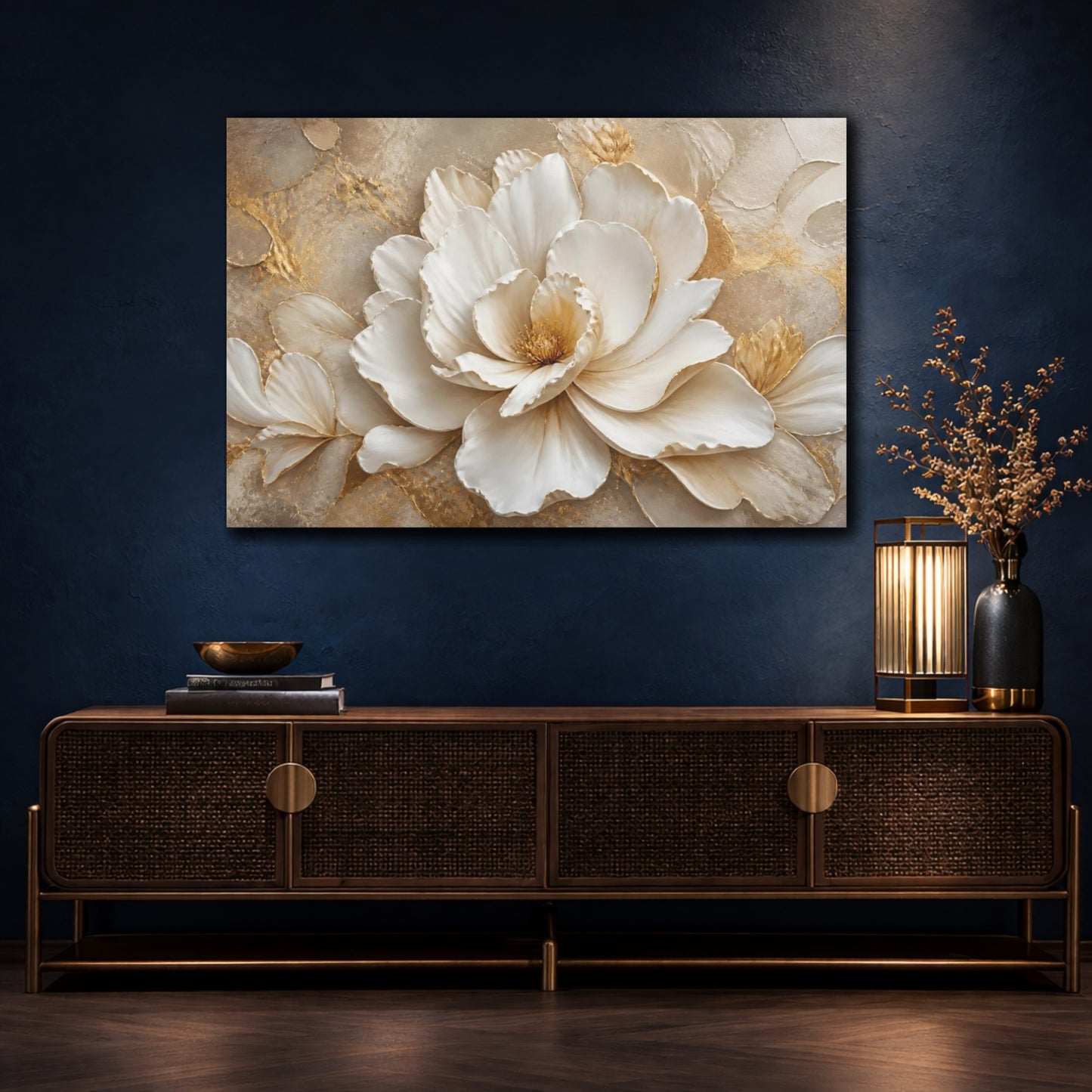 Mockup 4. Ethereal White Bloom shown as canvas print