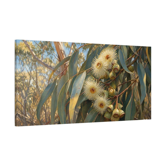 Eucalyptus Blossoms Floral Canvas Print Wall Art – Botanical Living Room, Above Fireplace - YesArtYes