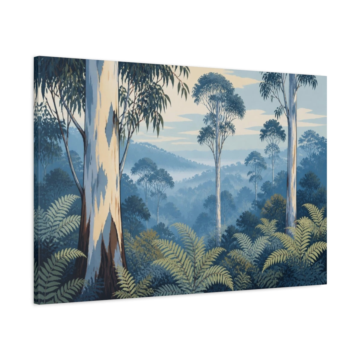 Main Mockup. Eucalyptus Morning Landscape shown as canvas print