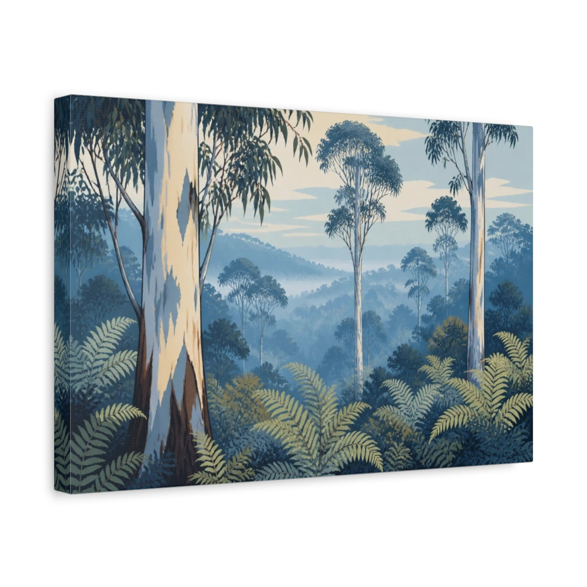 Side Mockup 4. Eucalyptus Morning Landscape shown as canvas print