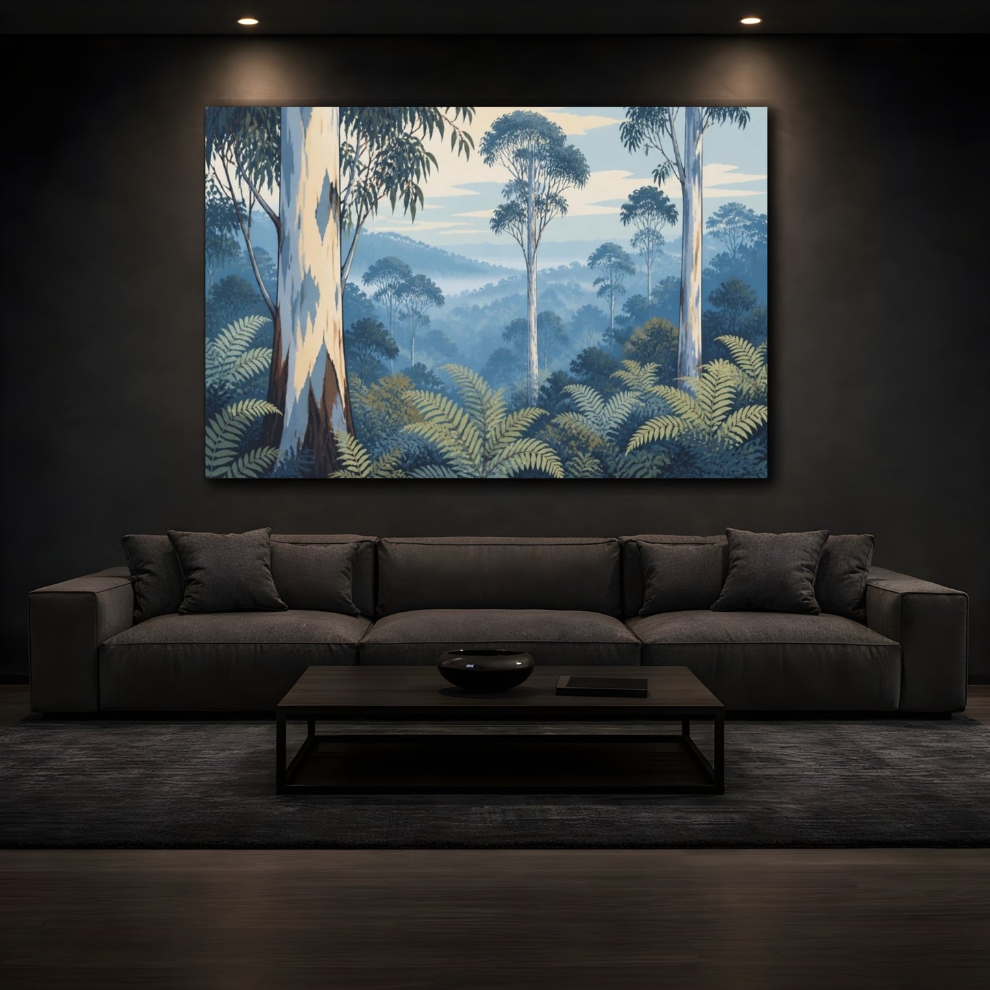 Mockup 3. Eucalyptus Morning Landscape shown as canvas print